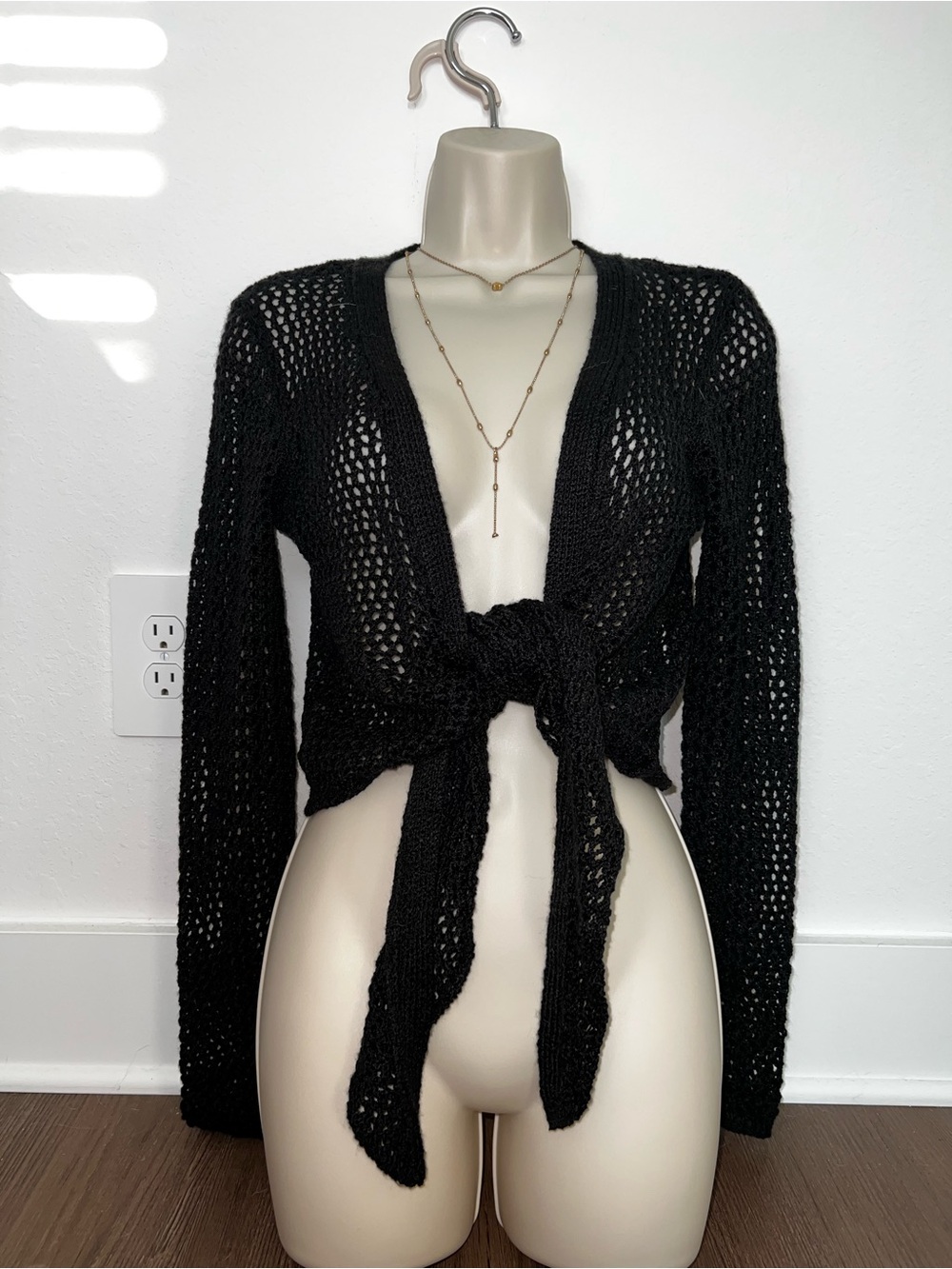 Forever 21 Black Open-Weave Tie-Front Sweater